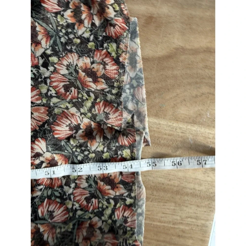 DRA Los Angeles Floral Mesh Ruched Maxi Dress Size L Long Sleeve Bodycon Boho